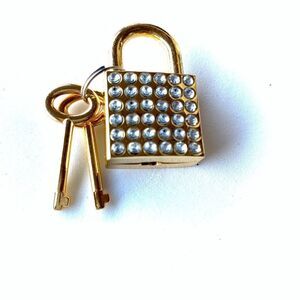 Pave crystal polished brass lock with 2 keys 1.5” x 1” modern Gothic purse